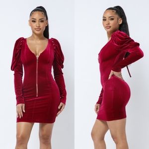 Capsulle Soft Velvet Pleated Puff Mini Dress